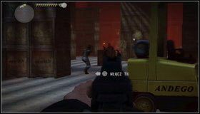 Wchodzimy do magazynu [1] i wybijamy członków gangu (część z nich jest na platformie u góry) - Znowu na ulicy - Rozdział 7 - Call of Juarez: The Cartel - Eddie Guerra - poradnik do gry
