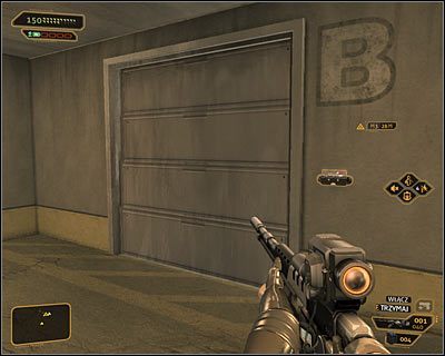 Upewnij się, że okolica jest zabezpieczona i zajmij się zbadaniem trzech tutejszych składzików (A-C) - (5) Wariant pokojowy- Przedostanie się do wnętrza magazynu portowego - Rejs na gapę - Deus Ex Bunt Ludzkości - poradnik akt IV - Hengsha 2, Singapur, Panchaja, zakończenia