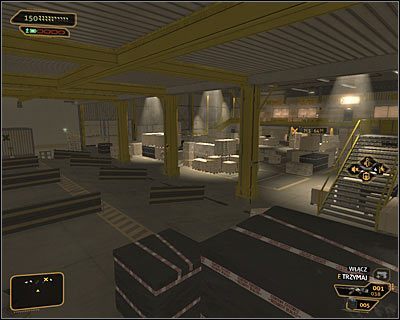 Niezależnie od wybranego przejścia musisz przystąpić do eksploracji magazynu portowego (powyższy screen) - (6) Wariant pokojowy- Dotarcie do biura administratora Wanga - Rejs na gapę - Deus Ex Bunt Ludzkości - poradnik akt IV - Hengsha 2, Singapur, Panchaja, zakończenia