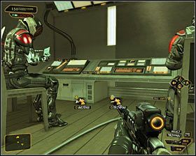 Jeżeli chcesz dokładnie zbadać cały budynek Bio-Mech, to dobrze byłoby wybrać teraz schody prowadzące na poziom 2 #1 - (3) Wariant pokojowy- Odnalezienie Declana Faherty - Na ratunek Megan i jej zespołowi - Deus Ex Bunt Ludzkości - poradnik akt IV - Hengsha 2, Singapur, Panchaja, zakończenia