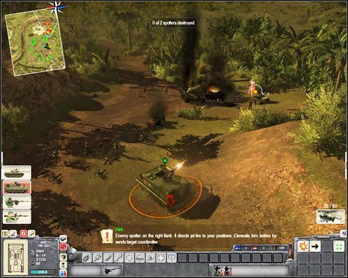 Powodzenie w drugiej bitwie zależeć będzie od tego, czy sojuszniczy czołg widoczny na poniższym obrazku, za którym postaw swój transporter, zdoła unieszkodliwić czołg przeciwnika - Misja 4- Gatecrushers (1) | Wietnam | Men of War Wietnam - Men of War: Wietnam - poradnik do gry