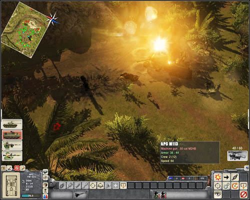 Ponownie, jeśli jakiś czołg zbliży się do [7], niech ukryty w [3] transporter ostrzela jego bok - Misja 4- Gatecrushers (2) | Wietnam | Men of War Wietnam - Men of War: Wietnam - poradnik do gry