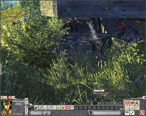 Zapisz grę i zarówno w przypadku, jeśli jacyś wrogowie stoją jeszcze w przedsionku bunkra, jak i wtedy, jeśli żadnego tam nie ma, wybierz jednego z ludzi i przejmij nad nim kontrolę (za pomocą klawisza Insert, w tym przypadku będzie to wygodniejsze niż trzymanie Ctrl) - Misja 1- What A Job! (1) | USA | Men of War Wietnam - Men of War: Wietnam - poradnik do gry