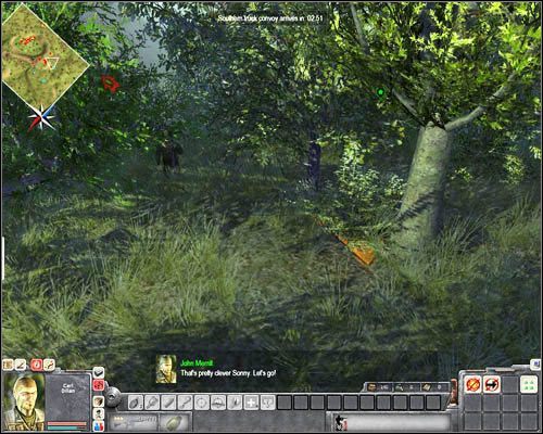 Tu żołnierz z karabinem z tłumikiem powinien już dobiegać, niestety, jego cel zacznie odchodzić w stronę posterunku - Misja 3- On the Trail of Uncle Ho (1) | USA | Men of War Wietnam - Men of War: Wietnam - poradnik do gry