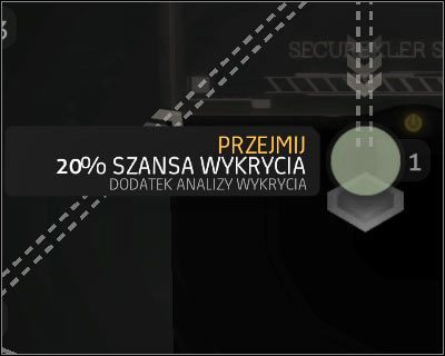 Opis działania i uwagi: Praktycznie bezużyteczne ulepszenie, które po rozpoczęciu mini-gry hakerskiej umożliwia wyświetlanie procentowych informacji o szansach wykrycia przez wrogą sieć (powyższy screen) - Omówienie ulepszeń (2) - Rozwój postaci - Deus Ex Bunt Ludzkości - encyklopedia - poradnik do gry
