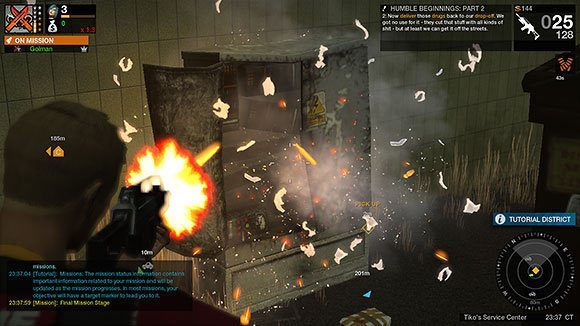 Kiedy już tam dotrzesz, stań w pomarańczowym słupie światła, odczekaj chwilę, a misja zostanie wykonana - Misja treningowa - Rozpoczęcie gry - APB: Reloaded - poradnik dla początkujących