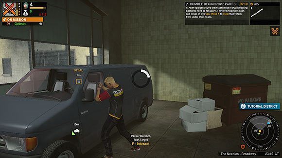 Kiedy już włamiesz się do furgonetki, odprowadź ją do wyznaczonego punktu - Misja treningowa - Rozpoczęcie gry - APB: Reloaded - poradnik dla początkujących