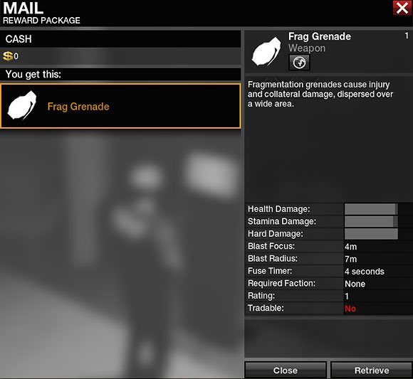 Aby umieścić nowy nabytek w swoim ekwipunku, musisz tak samo jak poprzednio podejść do maszyny Joker Ammunition, wcisnąć [I], w zakładce Weapons wybrać pusty slot Grenades, kliknąć Change i wybrać Frag grenade - Misja treningowa - Rozpoczęcie gry - APB: Reloaded - poradnik dla początkujących