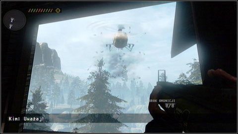 Zaatakuje nas helikopter - w pomieszczeniu znajdziemy wyrzutnię rakiet i sporo naboi - Walka z helikopterem - Rozdział 1 - Call of Juarez: The Cartel - Kimberly Evans - poradnik do gry