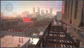 Na dachu bijemy się z dwoma typkami [1] i wchodzimy na metalowe schody koło billboardu - W drodze na pozycję strzelecką - Rozdział 7 - Call of Juarez: The Cartel - Kimberly Evans - poradnik do gry