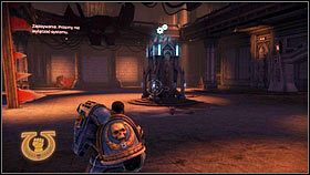Podnieś leżącą w środku amunicję [1], a następnie skręć w lewo i podejdź do niebieskiego pojemnika [2] - 3 - Podbrzusze Bestii - Opis przejścia - Warhammer 40,000: Space Marine - poradnik do gry