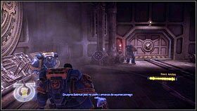 Idąc cały czas prosto dotrzesz do platformy, którą będziesz mógł opuścić, używając odpowiedniego mechanizmu [1] - 6 - Legowisko Olbrzymów - Opis przejścia - Warhammer 40,000: Space Marine - poradnik do gry