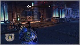 Wychylając się co kilka sekund, zestrzel kolejnych przeciwników [1], a następnie pobiegnij za inkwizytorem [2] - 10 - Dom Tajemnic - Opis przejścia - Warhammer 40,000: Space Marine - poradnik do gry