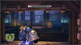 Odpowiednio wyposażony poczekaj, aż inkwizytor sprawdzi rdzeń [1], a następnie przejdź do kolejnej komnaty [2] - 10 - Dom Tajemnic - Opis przejścia - Warhammer 40,000: Space Marine - poradnik do gry