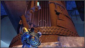 Gdy etap się rozpocznie, udaj się do zaznaczonego pulsującą pięścią miejsca [1] i wskocz do szerokiej rury [2] - 12 - Umierająca Światłość - Opis przejścia - Warhammer 40,000: Space Marine - poradnik do gry