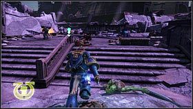 Pomóż im w walce z orkami, uzupełniając amunicję w przerwach między kolejnymi falami - 12 - Umierająca Światłość - Opis przejścia - Warhammer 40,000: Space Marine - poradnik do gry