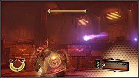 Biegnąc cały czas prosto, dotrzesz do miejsca, gdzie zaatakuje cię oddział marines chaosu [1] - 14 - Zwycięstwo i Poświęcenie - Opis przejścia - Warhammer 40,000: Space Marine - poradnik do gry