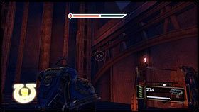 Idąc dalej prosto, dotrzesz do platformy [1], która zabierze cię na górne piętro kompleksu [2] - 15 - Książę Demonów - Opis przejścia - Warhammer 40,000: Space Marine - poradnik do gry