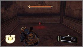 Po zdobyciu Boltera Łowca i pokonaniu przy jego pomocy pierwszy orków, dotrzesz do korytarza pod ruinami - Rozdział 2 - Serwoczaszki - Warhammer 40,000: Space Marine - poradnik do gry