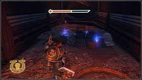 Po zniszczeniu stanowiska z Ciężkim Bolterem, wejdź do znajdującego się za nim korytarza [1] - Rozdział 15 - Serwoczaszki - Warhammer 40,000: Space Marine - poradnik do gry