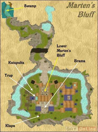 Stary fort HLL, o którym wszyscy mówią, odkąd Marten wykorzystał budowlę do zmylenia ścigających go jego dawnych towarzyszy z HLL - Martens Bluff w Wizardry 8 - Wizardry 8 - poradnik do gry