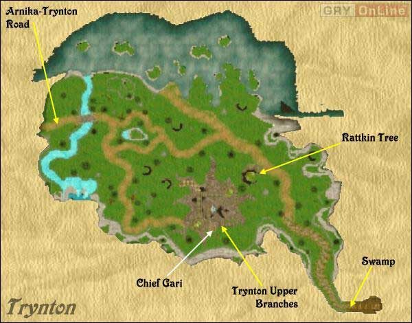 Sam Trynton u podnóża drzewa stanowi niemal wyłącznie arenę ciągłych walk z hogarami oraz różniastym chadzającym zielskiem - Trynton w Wizardry 8 - Wizardry 8 - poradnik do gry