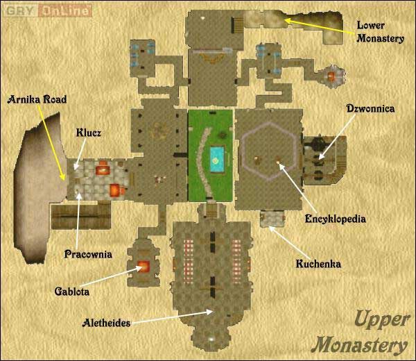 Tutaj można spotkać posłańca bogów Aletheidesa oraz zdobyć z Pracowni Fellowship Pass bractwa, jakkolwiek konieczne jest jedynie wydostanie się na Arnika Road - Upper Monastery w Wizardry 8 - Wizardry 8 - poradnik do gry