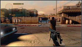Przebiegamy obok cysterny [1] a potem na drugą stronę ulicy - Garaże | Rozdział 3 | Call of Juarez The Cartel - Call of Juarez: The Cartel - poradnik do gry