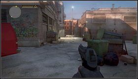 Mijamy czerwoną ścianę magazynu i skręcamy w lewo - Na ulicy - Evans | Rozdział 7 | Call of Juarez The Cartel - Call of Juarez: The Cartel - poradnik do gry