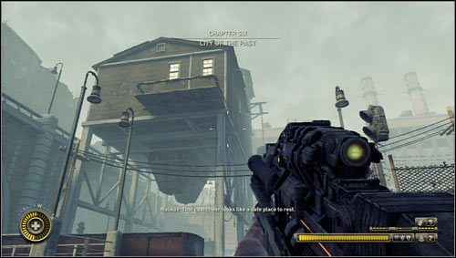 Po wydostaniu się na brzeg, naszym oczą ukaże się budynek na wysokich palach z palącym się w środku światłem [1] - Rozdział 6 (1) | Opis przejścia Resistance 3 - Resistance 3 - poradnik do gry