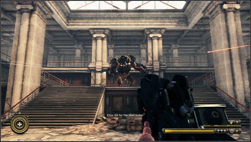 Po minięciu kilku pomieszczeń trafimy do dużej dwupiętrowej sali, w której wkrótce wyląduje Rozrywacz [1] wraz z niewielką obstawą - Rozdział 7 | Opis przejścia Resistance 3 - Resistance 3 - poradnik do gry