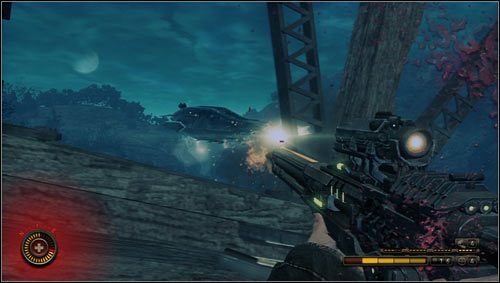 Gdy wejdziemy na most rozpoczniemy starcie z transportowcem [1], który zbombarduje most - Rozdział 10 | Opis przejścia Resistance 3 - Resistance 3 - poradnik do gry