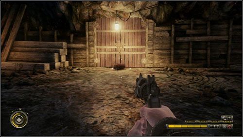 Musimy teraz ustawić butlę pod drzwiami [1] i zdetonować ją strzałem z broni palnej - Rozdział 12 | Opis przejścia Resistance 3 - Resistance 3 - poradnik do gry