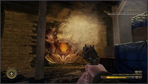 Dojdziemy do dużego pomieszczenia z drzwiami po lewej stronie, gdy tylko spróbujemy je otworzyć zaatakuje nas ogromna bestia zwana Szatanem [1] - Rozdział 12 | Opis przejścia Resistance 3 - Resistance 3 - poradnik do gry