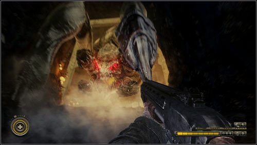 Jadąc plecami do kierunku jazdy ostrzeliwujemy oczy Szatana [1], aby go spowolnić i zapobiec swojej śmierci - Rozdział 12 | Opis przejścia Resistance 3 - Resistance 3 - poradnik do gry