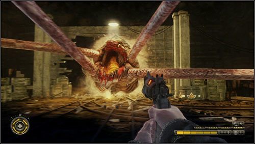 Rozzłoszczona bestia zacznie atakować wszystkimi kończynami naraz [1] oznacza to, że wkrótce wedrze się do środka naszego przyczółku - Rozdział 12 | Opis przejścia Resistance 3 - Resistance 3 - poradnik do gry