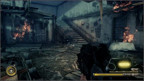 Próbując dostać się do kościoła trafimy do zniszczonego budynku, który płonie w kilku miejscach [1] - Dzienniki Mt. Pleasant, PA | Dzienniki Resistance 3 - Resistance 3 - poradnik do gry