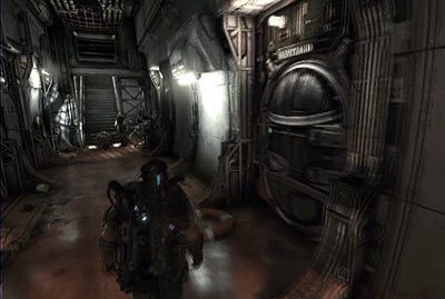 Wróć na korytarz i skieruj się do drzwi z zielonym światełkiem - I - Zakotwiczeni | Akt 1 w Gears of War 3 - Gears of War 3 - poradnik do gry (opis przejścia, nieśmiertelniki, osiągnięcia)