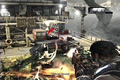 Po zabraniu przedmiotu skieruj się na schody znajdujące się z prawej strony placu - I - Zakotwiczeni | Akt 1 w Gears of War 3 - Gears of War 3 - poradnik do gry (opis przejścia, nieśmiertelniki, osiągnięcia)