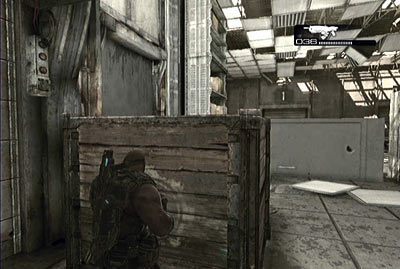 Otwórz jeszcze jedno przejście, a trafisz do pomieszczenia z przewróconą szafką blokującą przejście - III - Powrót do domu | Akt 1 w Gears of War 3 - Gears of War 3 - poradnik do gry (opis przejścia, nieśmiertelniki, osiągnięcia)