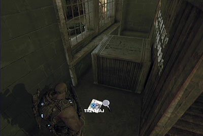 Zacznij iść za przywódczynią, z którą wkrótce dotrzesz do sali z uzbrojeniem (jest to ostatnia zamknięta lokacja w obozie) - IV - Pomocna dłoń | Akt 1 w Gears of War 3 - Gears of War 3 - poradnik do gry (opis przejścia, nieśmiertelniki, osiągnięcia)