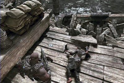 Skręć za nią od razu w lewo i idź wzdłuż muru, który prowadzi do zniszczonego molo - IV - Pomocna dłoń | Akt 1 w Gears of War 3 - Gears of War 3 - poradnik do gry (opis przejścia, nieśmiertelniki, osiągnięcia)