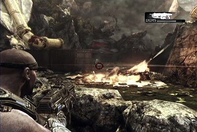 Skieruj się teraz na pole bitwy, gdzie czeka cię walka ze sporą grupą przeciwników - I - Wrak | Akt 2 w Gears of War 3 - Gears of War 3 - poradnik do gry (opis przejścia, nieśmiertelniki, osiągnięcia)