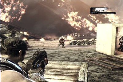 Podczas schodzenia w dół eliminuj pojawiających się wrogów - I - Wrak | Akt 2 w Gears of War 3 - Gears of War 3 - poradnik do gry (opis przejścia, nieśmiertelniki, osiągnięcia)