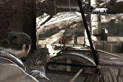 Po wjechaniu na górę czeka cię pojedynek z wrogą barką - V - Porwanie | Akt 2 w Gears of War 3 - Gears of War 3 - poradnik do gry (opis przejścia, nieśmiertelniki, osiągnięcia)