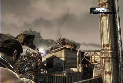 Kiedy uporasz się z rozrywaczami na ziemi, to na dachu pobliskiego budynku pojawi się ostatni z nich - VI - W powietrzu | Akt 2 w Gears of War 3 - Gears of War 3 - poradnik do gry (opis przejścia, nieśmiertelniki, osiągnięcia)