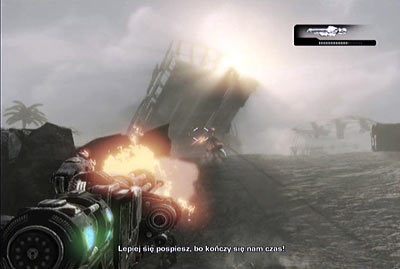 W pewnej chwili pojazd zakopie się w piasku, a ty będziesz musiał przez kilkadziesiąt sekund odpierać ataki przeciwników - III - Na złamanie karku | Akt 3 w Gears of War 3 - Gears of War 3 - poradnik do gry (opis przejścia, nieśmiertelniki, osiągnięcia)