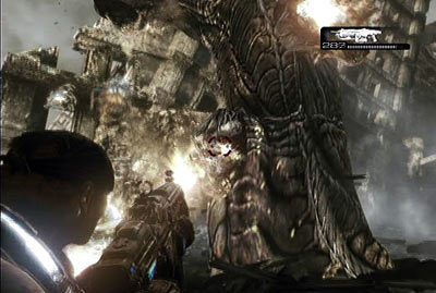 Jak najszybciej znajdź sobie jakieś schronienie, ponieważ chwilę później na placu wyrośnie łodyga, z którego zaczną wyskakiwać przeciwnicy - I - Z prochu powstałeś | Akt 4 w Gears of War 3 - Gears of War 3 - poradnik do gry (opis przejścia, nieśmiertelniki, osiągnięcia)