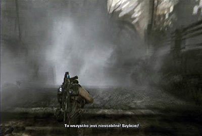 Ruszaj dalej, wejdź po schodach i zacznij biec przed siebie po zawalającym się podłożu - II - Krater | Akt 4 w Gears of War 3 - Gears of War 3 - poradnik do gry (opis przejścia, nieśmiertelniki, osiągnięcia)