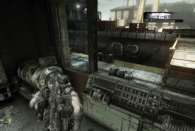 Po wejściu na pokład udaj się do kabiny sterowniczej i przestaw dźwignię przy panelu służącym do obsługi dźwigu - V - Bon Voyage | Akt 4 w Gears of War 3 - Gears of War 3 - poradnik do gry (opis przejścia, nieśmiertelniki, osiągnięcia)